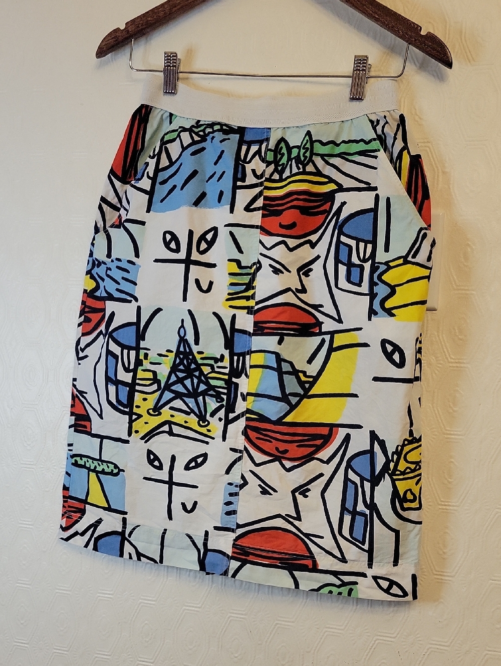 Abstract Multi-Color Cotton Blend Pencil Skirt